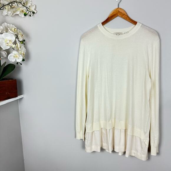 Ted Baker Yaline Ruffle Hem Overlay Woven Jumper Sweater Ivory Size Large - Picture 5 of 9